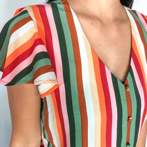 Colorful stripe tie front top! - Picture 3 of 5